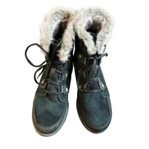Sorel Explorer Joan Waterproof Winter Boots Black Suede Faux Fur 8.5 Gorpcore thumbnail 2