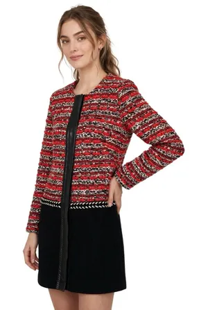 Milly Jacket 2 Black Red Textured Tweed Blazer Workwear Party thumbnail 1