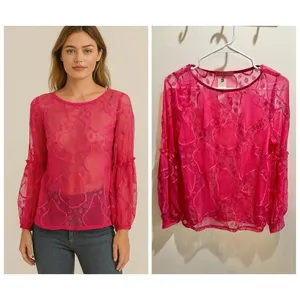 Anthropologie Eva Franco NWT Women Small Pink Sheer Blouse Coquette Chic thumbnail 9