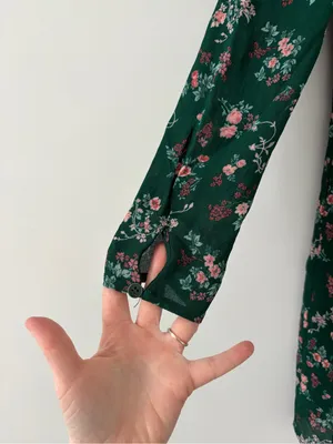 Reformation Juni Long Sleeve Emerald Green Floral Mini Dress Boho Cottage Core 2 thumbnail 4
