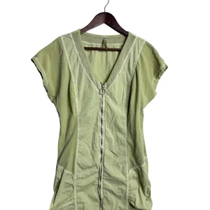 XCVI Imogen Dress Green Cotton Zip Front Ruched Knee Length size L Boho thumbnail 2