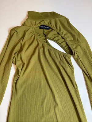 Pretty Little Thing Olive Ribbed Asymmetric One Shoulder‎ Cut Out Bodycon MiniDress Size4 thumbnail 3