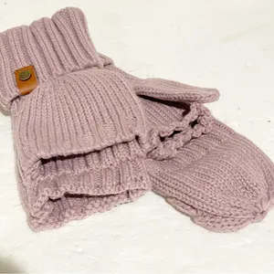 Frye & Co Womens‎ Light Purple Cable Knit Pop Top Mitten Gloves NEW thumbnail 2