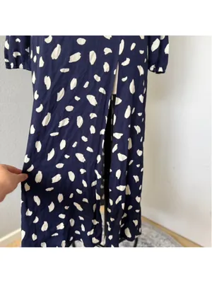 Reformation Sigmund Navy & White Long Sleeve Midi Dress - Size 6 thumbnail 7