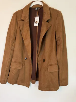 Windsor Faux Suede Brown Double Breasted Blazer XS NWT thumbnail 1