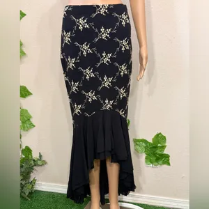 Cache Black High-Low Embroidered Floral Mermaid Skirt thumbnail 4