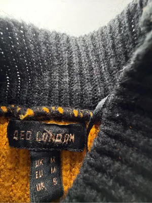 QED London Black, Gray & Mustard Striped Cold-Shoulder Turtleneck Sweater thumbnail 2