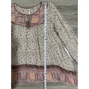 Free People Blouse S Floral Metallic Tassel Peasant Blouse Pink Cream Cottage thumbnail 8
