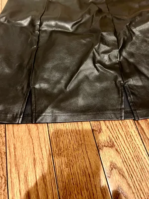 SHEIN NWOT Sexy High Waist Notch Hem Leather A-Line /two front slits L thumbnail 6