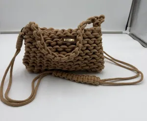 Sun N Sand Chunky Crochet Rope Shoulder Crossbody Bag Tan Boho Y2K thumbnail 1