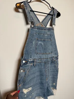 Women Denim Distressed Overalls Shorts thumbnail 2