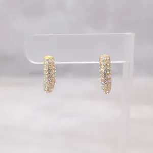 Vintage Stud Earrings Gold Tone & Clear Gems - Repair Needed thumbnail 2