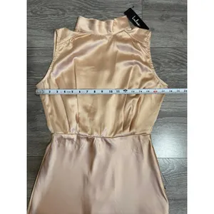 New Lulus Maxi Dress S Champagne Satin Mock Neck Sleeveless Side Slit Prom Gala‎ thumbnail 8
