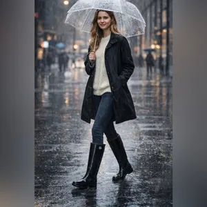 UGG Shaye Gloss Tall Rain Boots Black Waterproof Rubber Boot Size 8 thumbnail 2