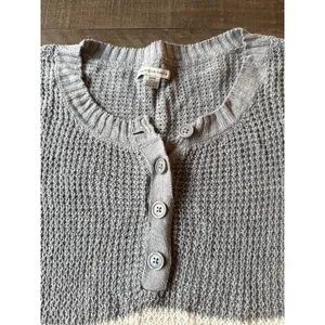 American Eagle Women's color-block gray white black waffle-knit henley sweater S thumbnail 6