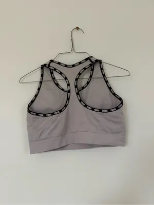 Puma Light Gray Crop Sports Bra with Black Logo thumbnail 2