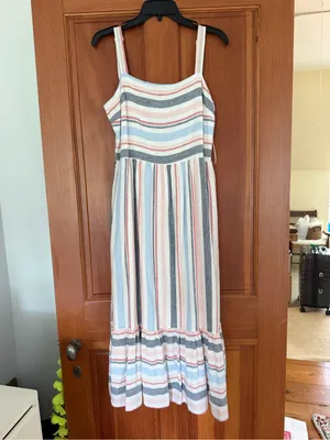 Corley Striped Sleeveless Maxi Dress in White and Pastel Stripes thumbnail 4