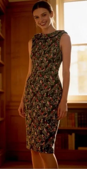 Boden Martha Dress Green Tropical Bird Print Sleeveless Roll Collar Pockets 6R thumbnail 1