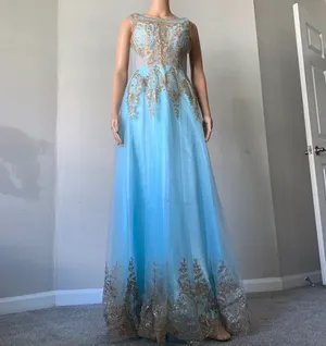 Elegant Long Evening Dress With Sequins Blue Tulle Dress Size 4 thumbnail 6