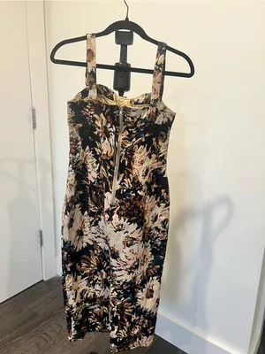 Floral Button-Front Midi Dress in Multi Brown thumbnail 6
