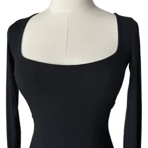 SKIMS Soft Lounge Long Sleeve Dress Modal Spandex Black Square Neck Ribbed Sz XS thumbnail 3