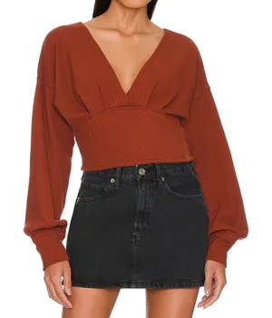 NWOT Free People We The Free REVOLVE All Nighter Tee red jasper waffleknit sz XL thumbnail 1