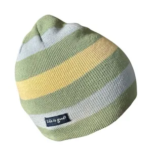 Life is Good Unisex Green Yellow Beanie Cotton Stretch With Logo Winter Cozy thumbnail 1