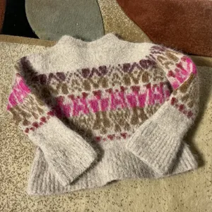 Velvet Graham Spencer Fair Isle Alpaca Sweater Womens XS Beige Pink Boho Fuzzy thumbnail 7