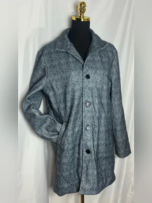 Fashion women’s peacoat business casual Grey Ribbed Button-Front Coat Medium thumbnail 7