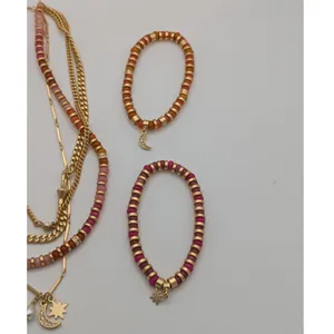 LOFT Festive Layered Necklace Bracelet Set Pink Gold Orange Star Moon Celestial thumbnail 5
