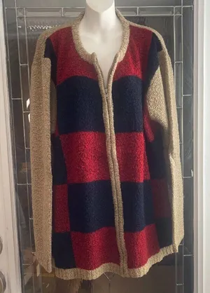 Bobbie Brooks Women 26W/28W color block full zip sweater checkerboard blue red thumbnail 2