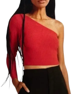 Abercrombie & Fitch Red Crop Top One Shoulder Long Sleeve M thumbnail 1
