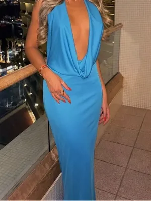 Electric Blue Maxi Dress sz S thumbnail 5