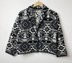 New Identity Y2K 90s black southwestern Cowichan tapestry blanket crop jacket M thumbnail 1