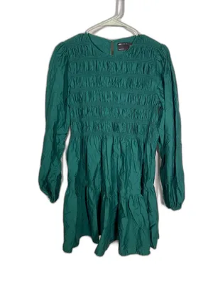 Asos Womens Cotton Shirred Mini Smocked Dress Green 6/Medium thumbnail 2