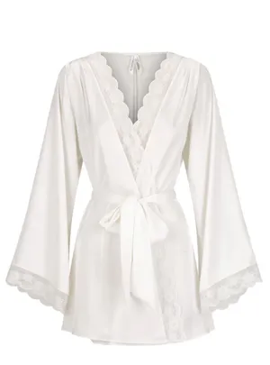 NEVER WORN White Silk Lace Trim Robe - Kat the label thumbnail 5