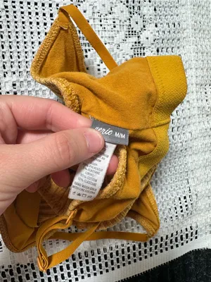 aerie‎ Ribbed Mustard Yellow Spaghetti Strap Crop Camisole thumbnail 4