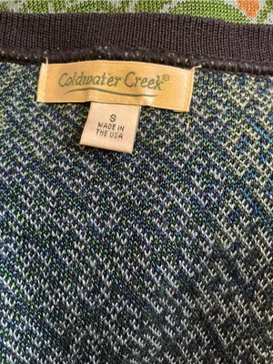 Coldwater Creek USA Mixed Pattern Cardigan Blue Green Rayon Knit Boho Sweater thumbnail 2