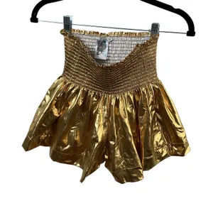 Queen‎ of Sparkles Gold Metallic Smocked High Waist Flared Shorts Womens XS thumbnail 7