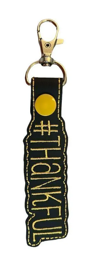 Thankful‎ Embroidered Black Gold Keychain Faux Leather New No Tags thumbnail 1