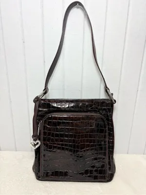 Brighton‎ Vintage Shoulder Bag Brown Leather Croc-Embossed Purse thumbnail 2