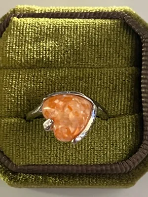 Elegant/Classic Titanium Steel Silver Sparkling Orange Heart Design Ring S 9 thumbnail 1