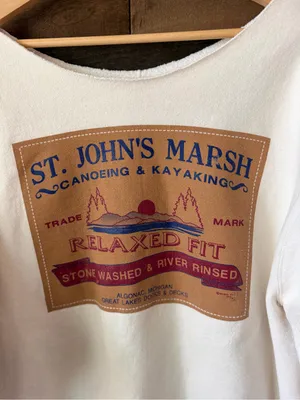 Vintage St. John’s Marsh Canoeing Kayaking Cropped Terry Sweatshirt Michigan thumbnail 4