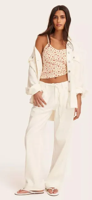 Parke x Target Women's White Cream Mid-Rise Drawstring Baggy Jeans Size 12 NWT thumbnail 1