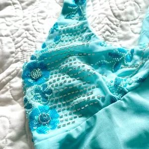 Aqua Y2K Halter Top with Beaded Details thumbnail 3