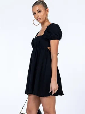 Princess Polly Black Mini Babydoll Dress Open Tie Back Muslin Cotton Gauze 6 thumbnail 4