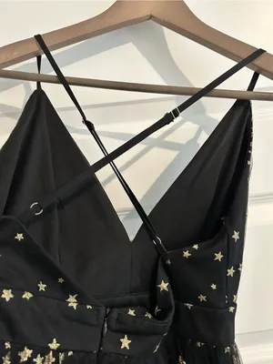 Lulus Favorite Moment Gold and Black Star Print Skater Dress Size S thumbnail 13