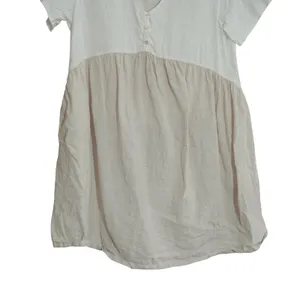 Cynthia Rowley Large Linen Mini Dress White Tan Colorblock V-Neck Short Sleeve thumbnail 3