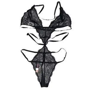 Victoria Secret Lingerie Teddy One Piece Bodysuit XL Black Lace Strappy Unlined‎ thumbnail 2