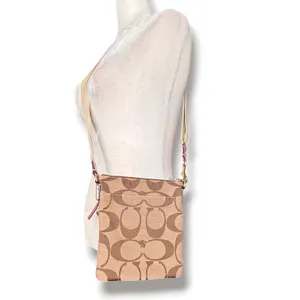 Coach Signature Stripe Swingpack Crossbody Bag Pink Tan Y2K Small Purse thumbnail 3